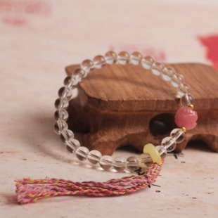 普陀山天然白水晶手链蜜蜡粉晶莲花七宝清凉配色女学生森系礼物