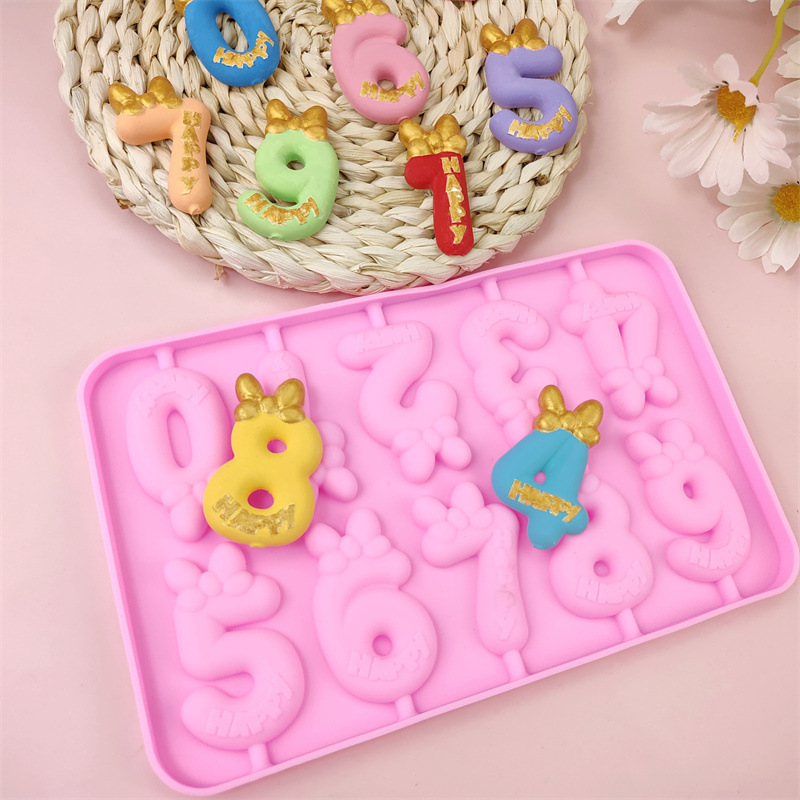 蝴蝶结数字0-9棒棒糖模具巧克力奶酪棒模DIY蛋糕装饰蜡烛插件模具