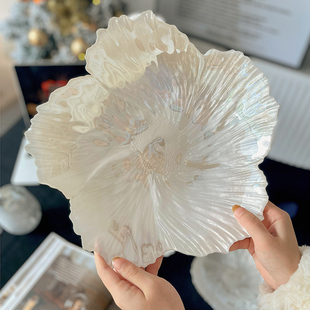 ins风高颜值珠光盘 家用水果盘轻奢水晶盘子大号简约点心盘
