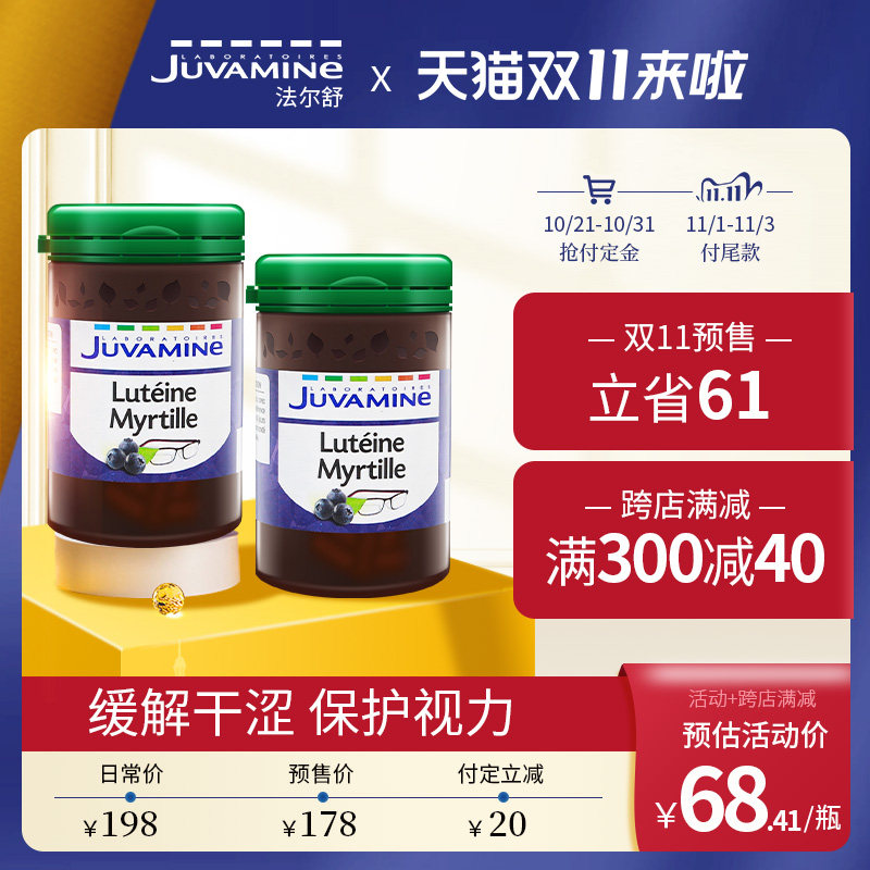 【双11加购】法国Juvamine 蓝莓叶黄素视力护片疲劳干涩护眼片2瓶