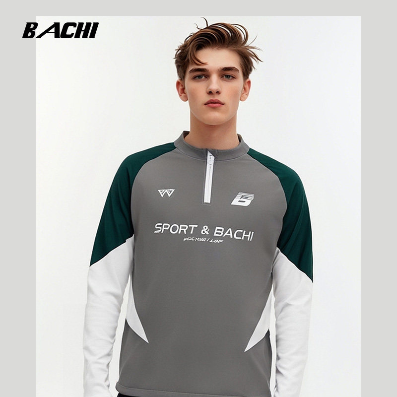 BACHI运动长袖T恤定制男半拉链速干户外跑步健身上衣轻运动风