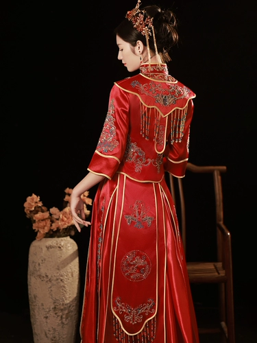 Традиционный свадебный наряд Сюхэ, свадебное платье, вечернее платье, коллекция 2023, дракон и феникс