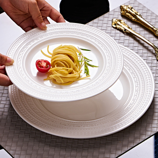 西餐餐盘子高级感平盘浅盘大号牛排盘子西餐盘家用法式浮雕餐具