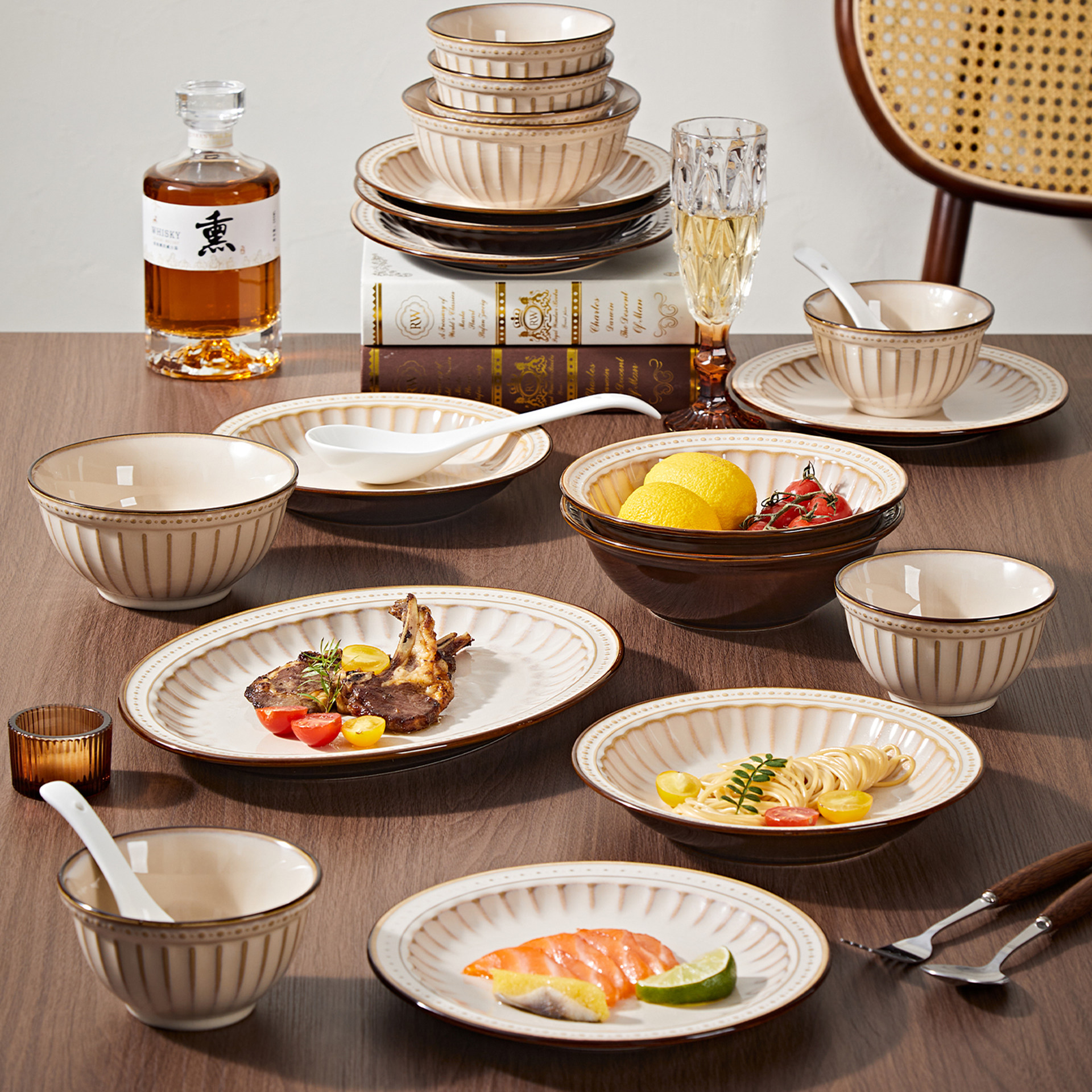 轻奢高级感釉下彩陶瓷餐具乔迁之喜入宅新居碗盘碗碟碗具套装家用