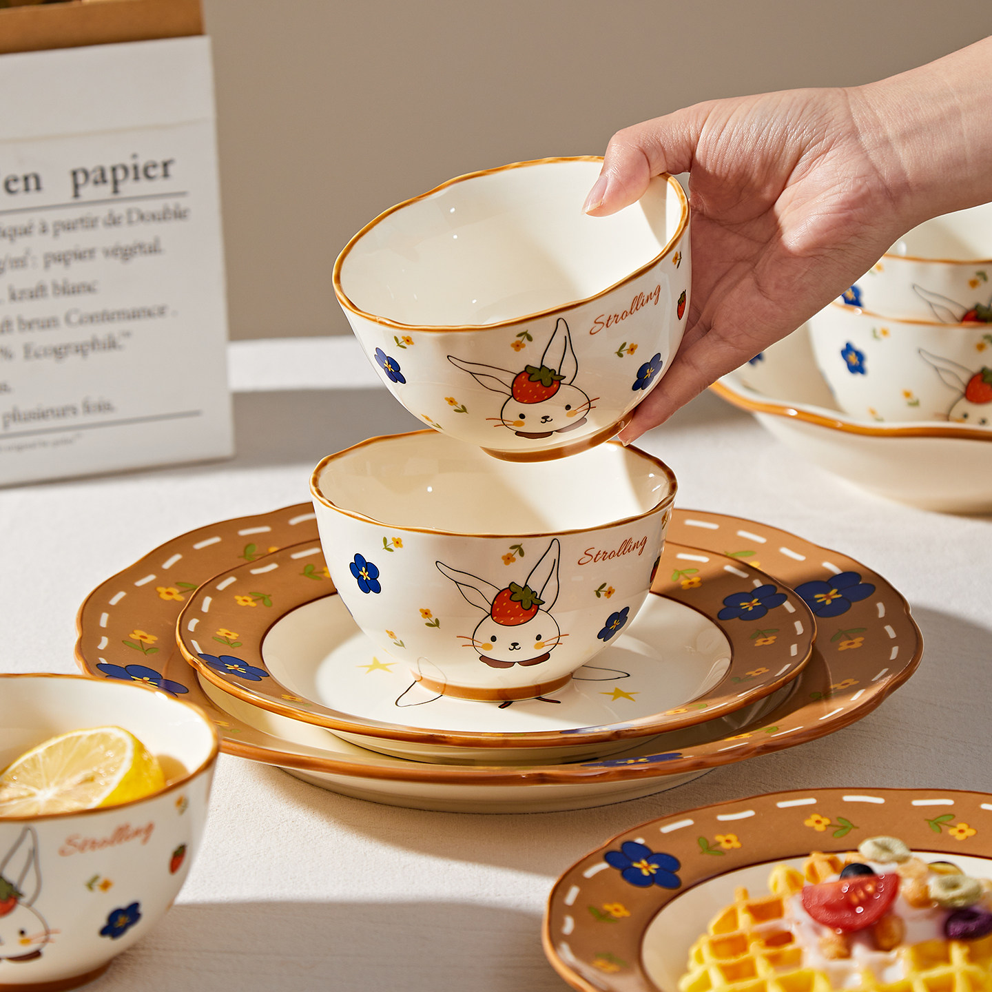 家用2026新款高颜值卡通餐具套装陶瓷碗饭碗碗盘子碟子汤碗面碗