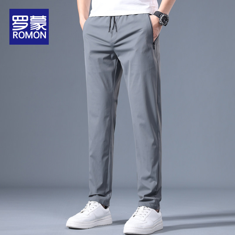 罗蒙男士休闲裤男裤2023新款宽松直筒裤子男款夏季薄款冰丝裤长裤
