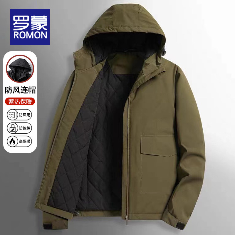 罗蒙棉衣男冬季加厚保暖中老年男士爸爸宽松连帽工装夹克棉服外套
