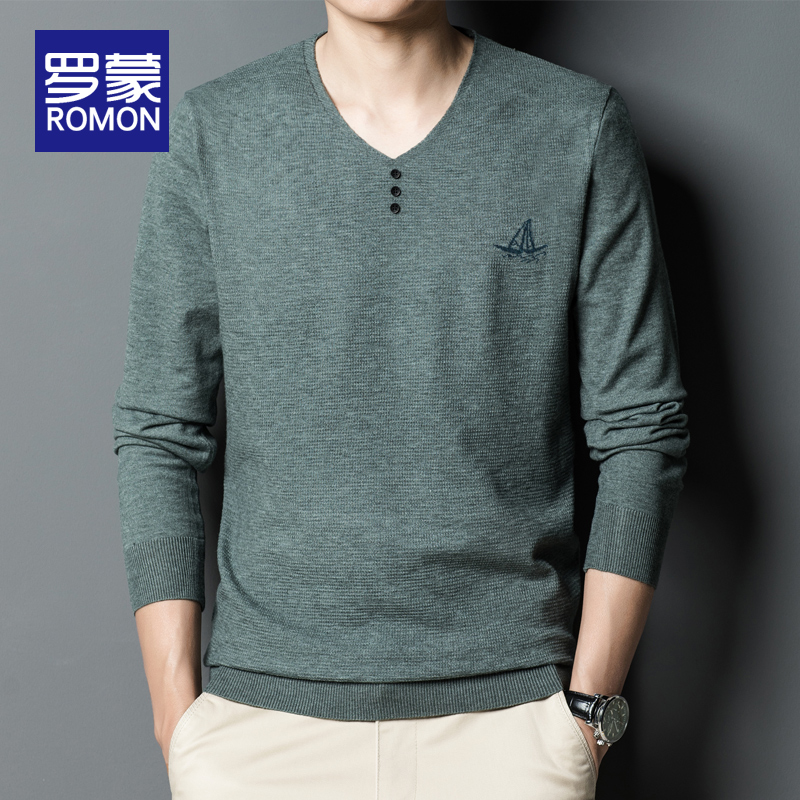 罗蒙宽松型V领针织衫/毛衣