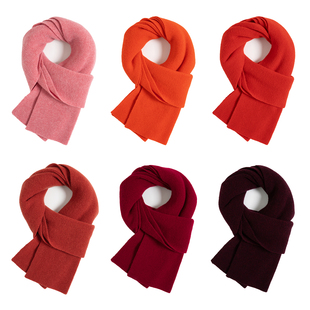 芮茜妮100%纯羊毛加厚红色针织围巾时尚保暖