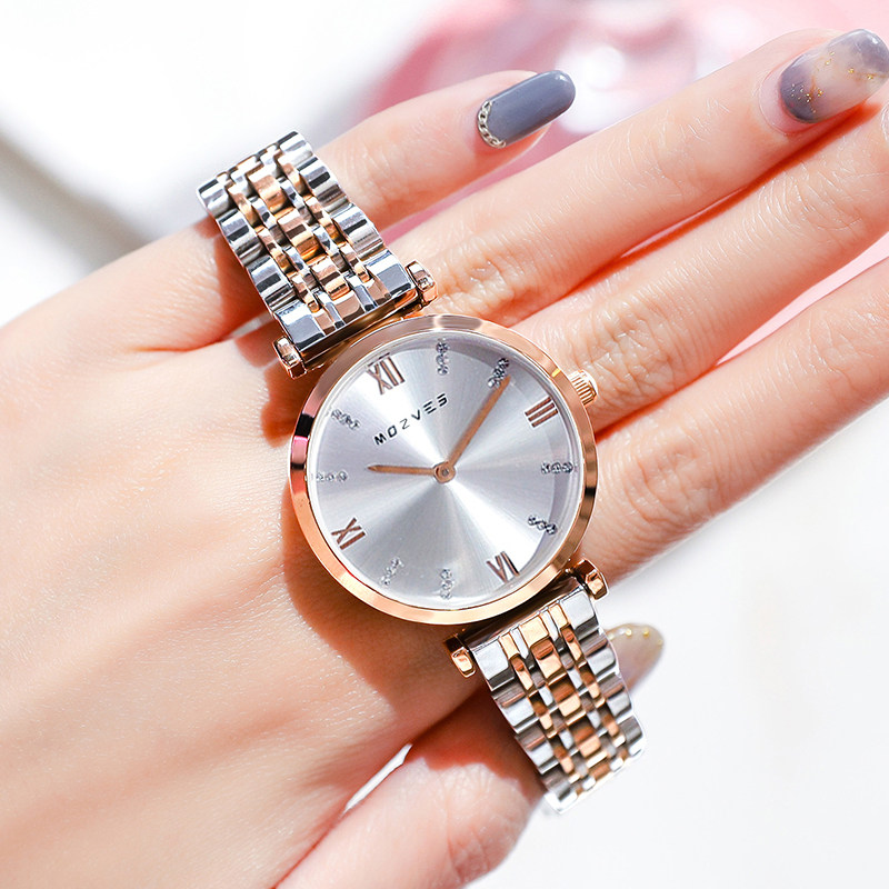 时尚女士手表石英表防水简约网红学生酷潮流品牌钢带电子正品女表