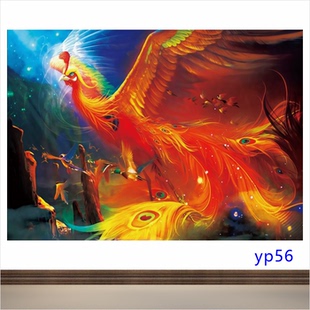 火凤凰壁画神兽百鸟朝凤图涅槃神鸟招财旺业装饰画客厅书房墙贴画
