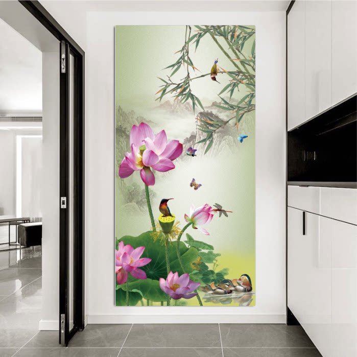 鸳鸯戏水海报画荷叶莲花花鸟墙贴壁画客厅玄关房间背景装饰画贴纸