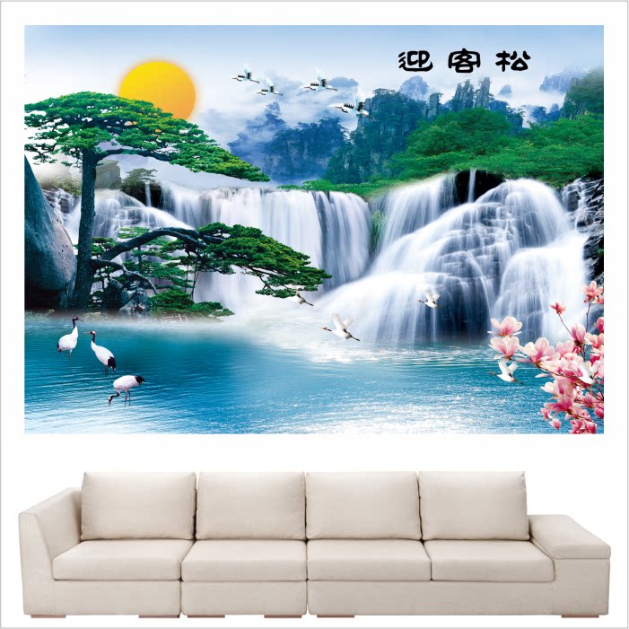 迎客松沙发背景墙流水生财装饰画
