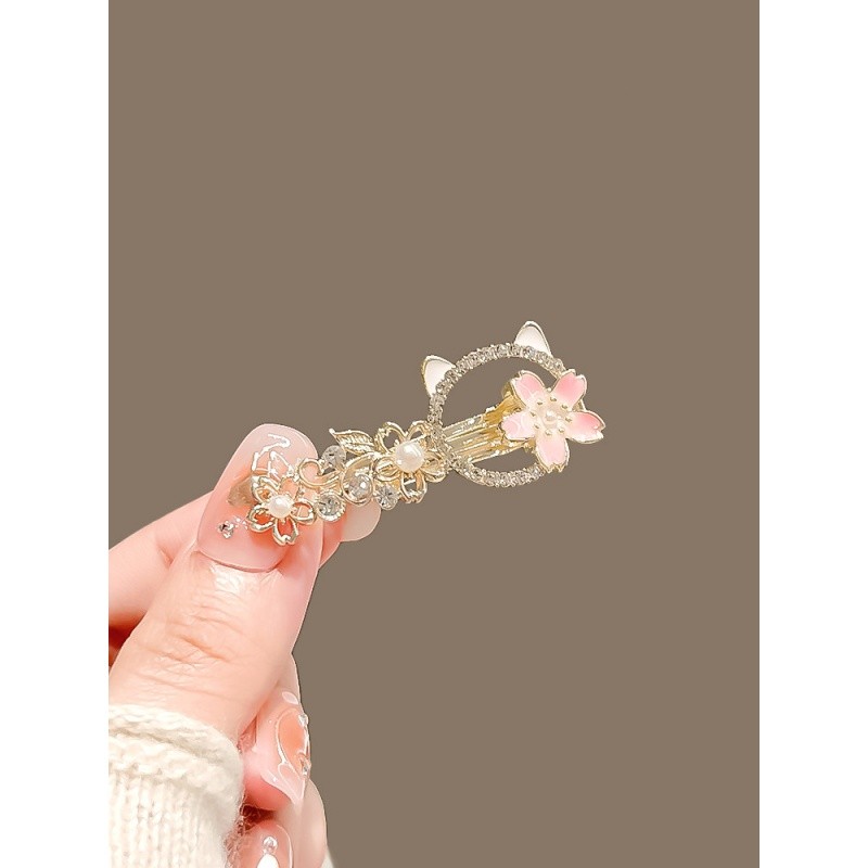甜美樱花发饰猫咪发夹可爱侧边