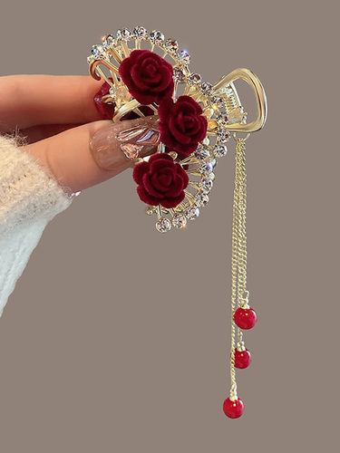 发卡~2025新款红色玫瑰抓夹