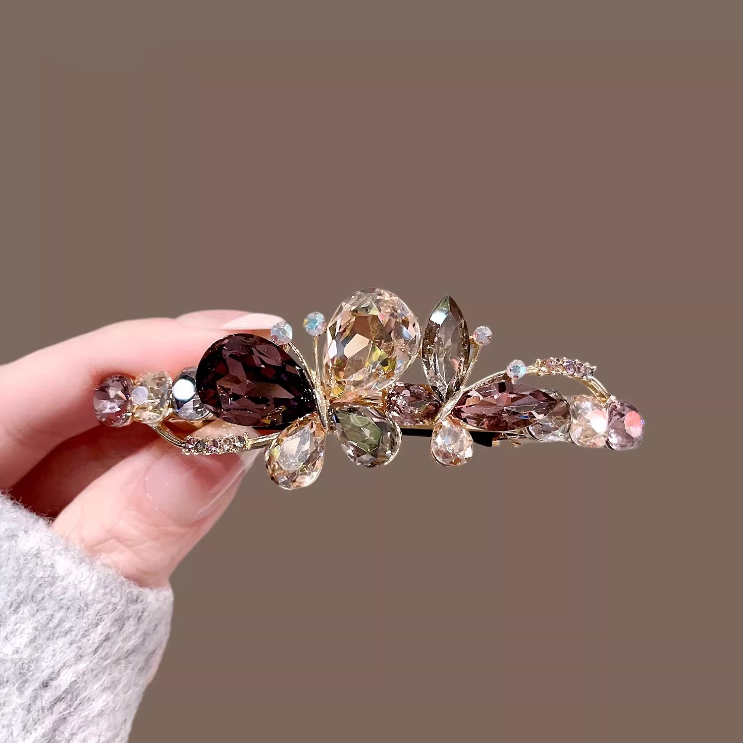 新款高档水晶蝴蝶发夹