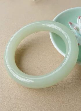 正品新疆和田玉手镯高端羊脂玉圆条手镯少女款青白玉细条玉镯带