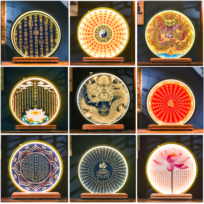 馥初心实木直播间装饰品灯圈摆件