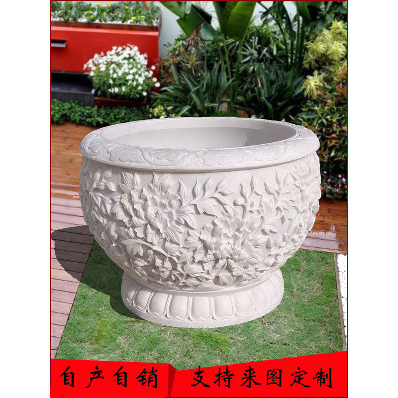 汉白玉石雕鱼缸花盆石头荷花缸中式庭院天然石缸门海户外养鱼水槽