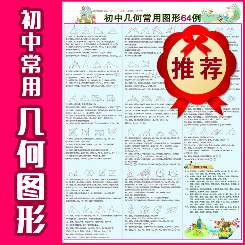 初中数学几何常用图形64例知识点挂图理科公式物理化学海报墙贴