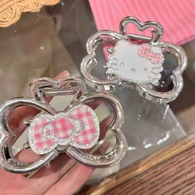 细闪K感猫咪双面抓夹高级感银色