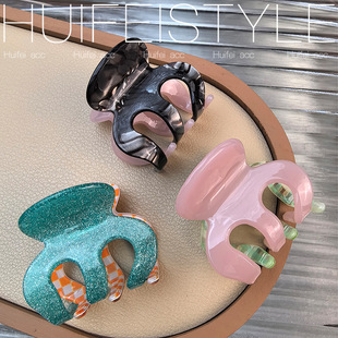 小众格子拼色高马尾固定小抓夹后脑勺顶夹盘发夹发饰头饰新款 Q741