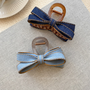 布艺牛仔结抓夹女2025新款中号发夹后脑勺半扎发夹子发抓束发带