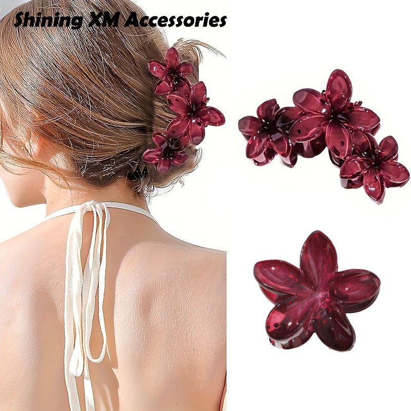 发饰新款欧美三朵花鸡蛋花丸子头抓夹彩色透明可爱抓夾女气质