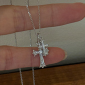 十字架锁骨链 简约气质小众锆石项链个性 十里间 925银｜双十字