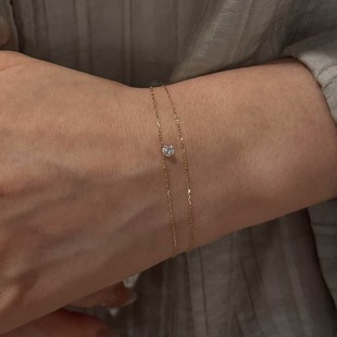 十里间【925银｜一颗小钻】简约气质双层亮晶晶s925银手链百搭