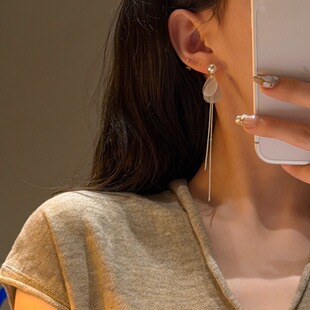 十里间【风吟】甜美法式浪漫亮晶晶贝壳珍珠流苏耳环耳饰