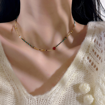 十里间天然石小清新串珠叠戴项链