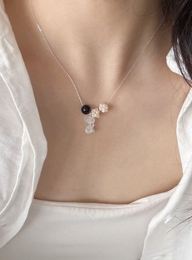 十里间【纯银｜珍珠花球】甜美小清新s925银淡水珍珠白水晶项链