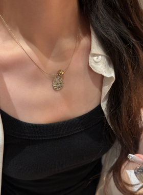 十里间【印花】文艺小清新中古印花圆币项链叠戴爱心毛衣链