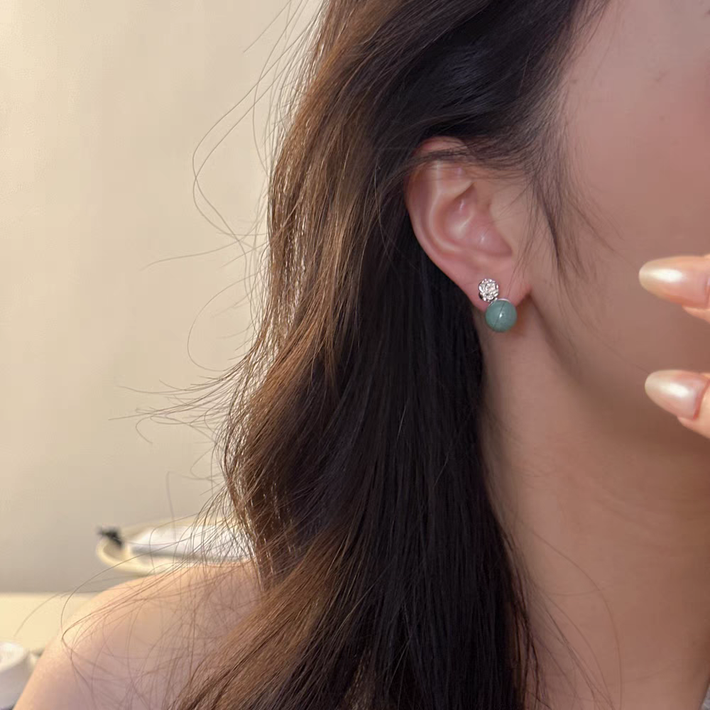 十里间蓝色花朵小球银针耳钉