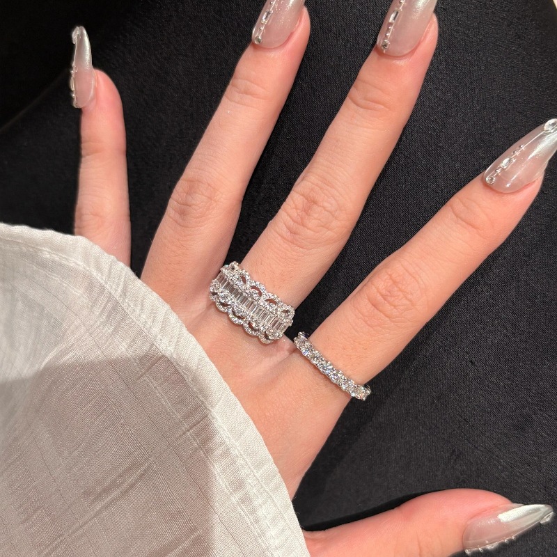 十里间【排钻】法式浪漫蕾丝亮晶晶戒指百搭少女梦幻叠戴指环