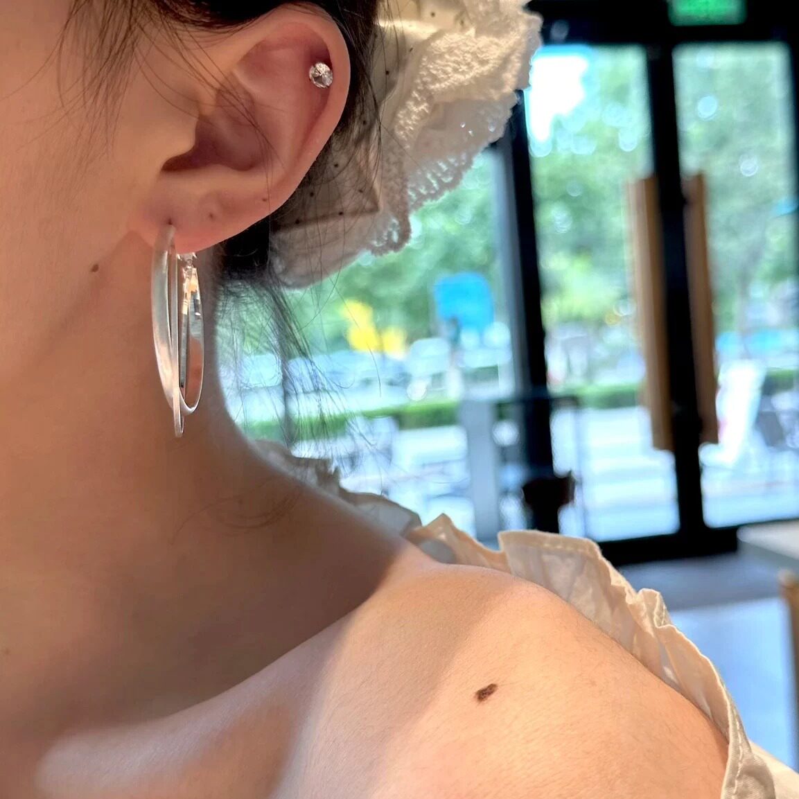 十里间【磨砂耳圈】简约气质亮晶晶圈圈耳环百搭双层耳饰图片