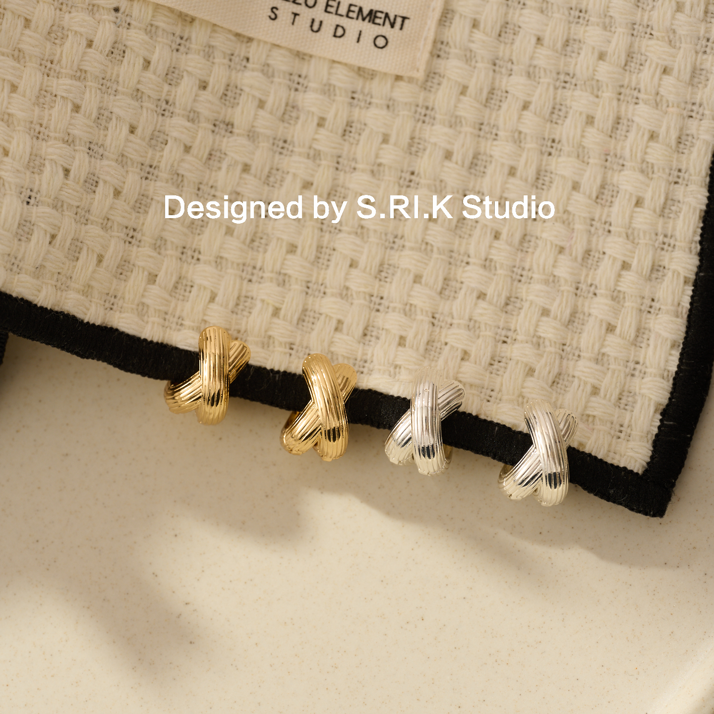 十里间【时髦的交叉】简约气质金属拉丝中古麻花耳圈通勤职场耳扣