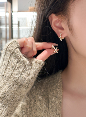 十里间【XX～有耳夹】法式浪漫珍珠银针耳钉通勤款交叉耳环