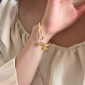 通勤气质亮片金色圆片手镯百搭新中式 十里间 平安喜乐 开口镯子