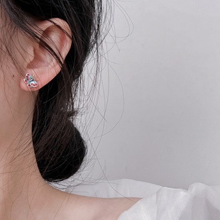 十里间【珐琅蝴蝶~有耳夹】甜美少女亮晶晶钻蚊香盘耳饰耳钉