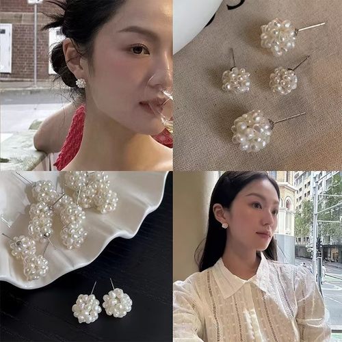 十里间【纯银｜爆米花】法式浪漫淡水珍珠花球耳钉百搭气质耳环