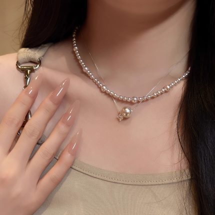 十里间【925银｜曼卡玫瑰】法式浅粉叠戴s925银珍珠项链锁骨链