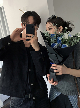 ASCLO&QIAO韩版男装夹克轻熟风翻领宽松休闲麂皮绒外套春季新款