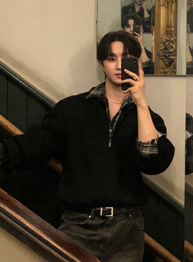 ASCLO&QIAO韩系男装毛衣开衫慵懒风春秋新款针织衫宽松百搭拉链款