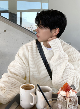 ASCLO&QIAO松弛感通勤纯色毛衣男软糯百搭圆领针织衫小众宽松高级