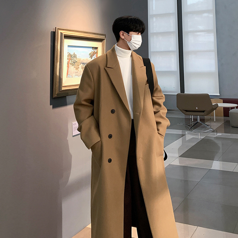 男士中长款过膝双排扣大衣外套