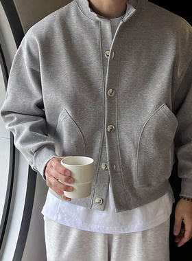 ASCLO&QIAO韩系男卫衣简约风纯色立领开衫新款休闲慵懒学院风外套