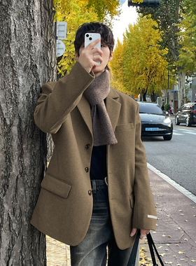 ASCLO&QIAO秋冬西装外套男韩版潮流高级感西装呢大衣宽松百搭质感