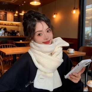 学生毛线百搭保暖加厚围巾 韩版 2025年新款 女纯色针织围巾女秋冬季